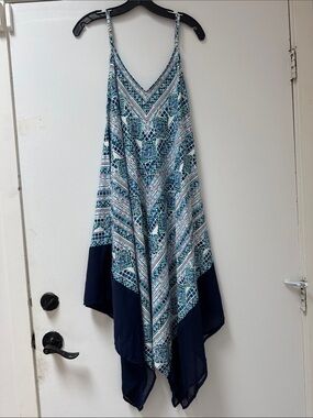 Tommy Bahama Blue and White Geometric Handkerchief Dress
